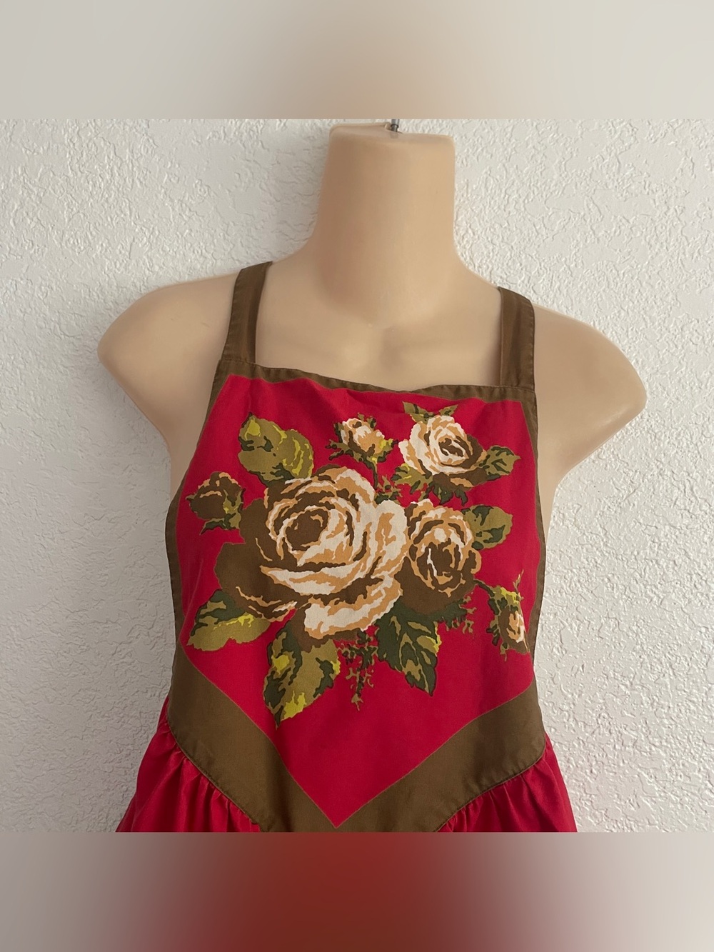 Vintage YSL Yves Saint Laurent Red Cotton Apron Japan Made Prairie Cottagecore - Picture 3 of 9